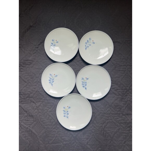 VINTAGE ARITA WARE 5PC PORCELAIN FLORAL BLUE &YELLOW KAZAN KLIN 7.5” PLATE JAPAN - Picture 3 of 8